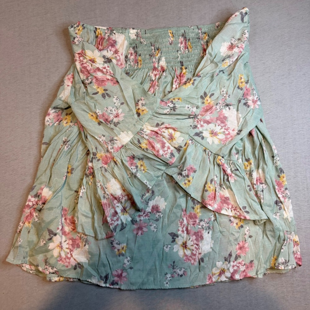 Mod Floral Off The Shoulder Ruffle Sleeve Smocked Top Sage Green Medium